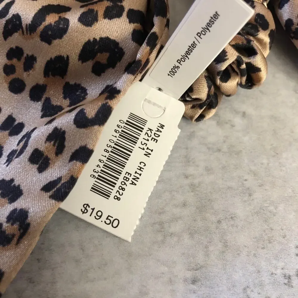 J. Crew Satin Scrunchie with Bow in Sand Leopard Print NEW